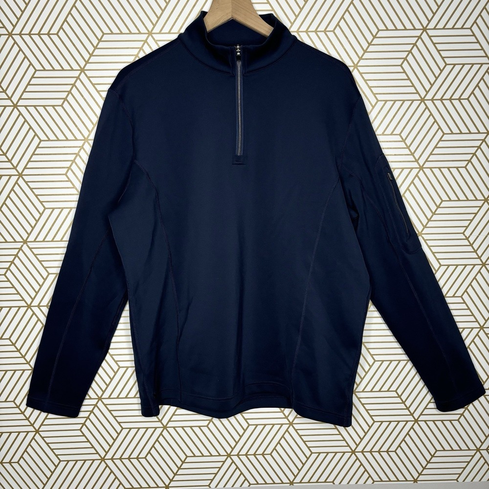 Untuckit Mens 1/4 Zip Performance Navy Mazzano Pullover Sweatshirt Large Scuba